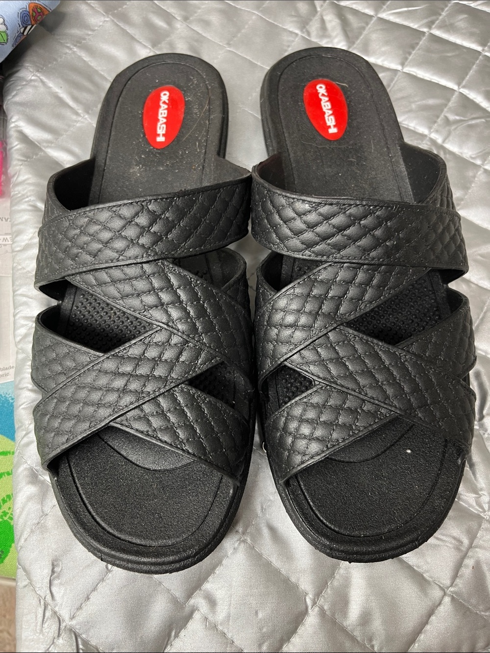 Okabashi Black Quilted Crisscross Slip-On Sandals